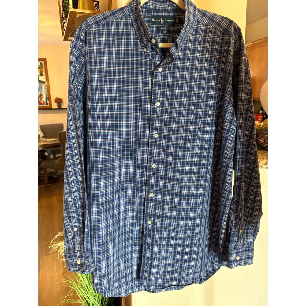 Ralph Lauren Blake Shirt Men’s Large Blue Plaid Button Up Long Sleeve